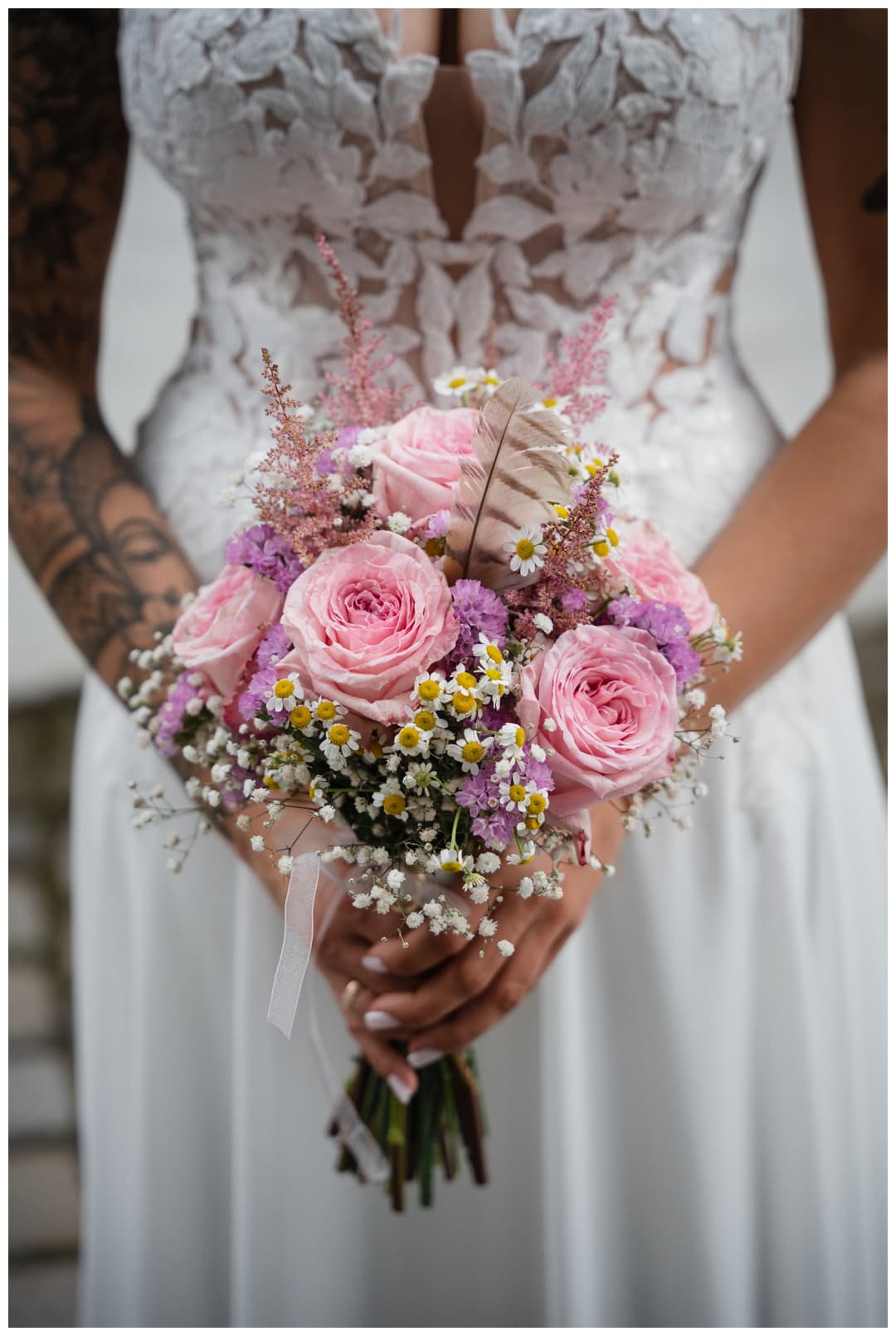 Detailfoto des rosa Blumenstrauß. Foto von Hochzeitsfotograf Ulm